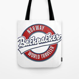 Norway backpacker world traveler logo. Tote Bag