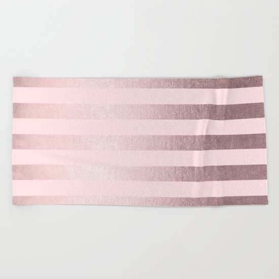 Shimmer Stripes Rose Gold Palace on Pink Beach Towel