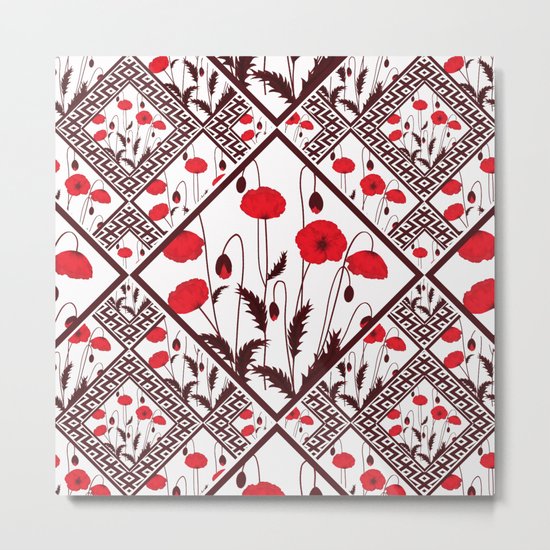 Bright floral pattern on a white background with decorative elements. Metal Print