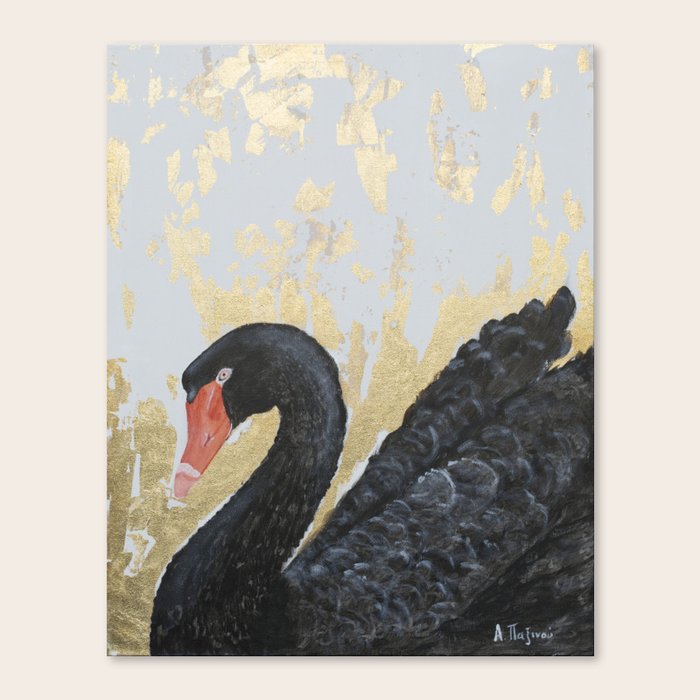 Black Swan Painting Gold Leaf Painting Canvas Print By