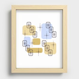 Mid Century Modern White Blue Gold Recessed Framed Print