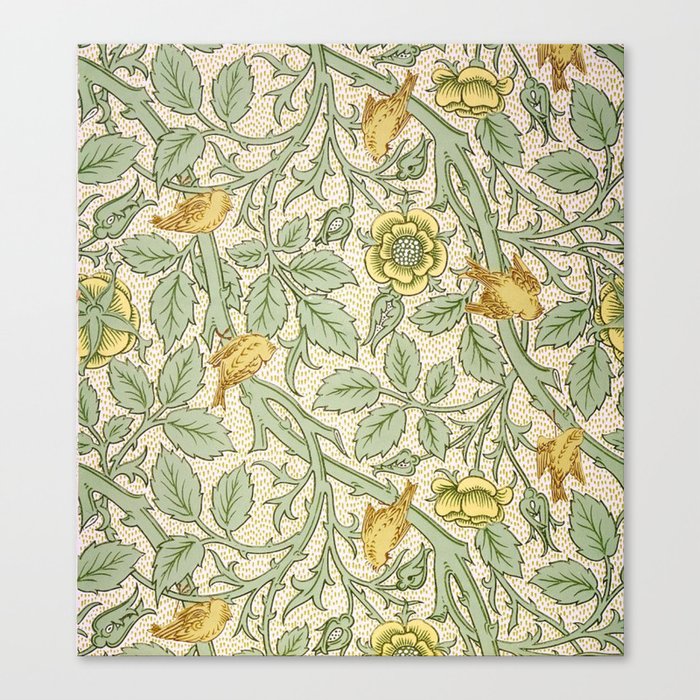 William Morris Vintage Bird Golden Green Canvas Print