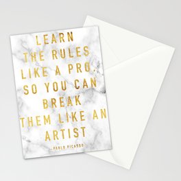 Learn the rules like a pro, so you can break them like an artist - quote picasso Stationery Cards