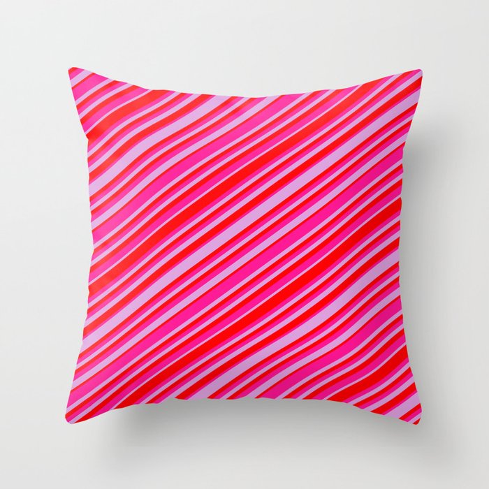Plum, Red & Deep Pink Colored Lined/Striped Pattern Throw Pillow