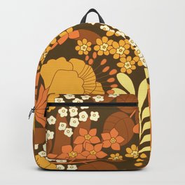 Brown, Yellow, Orange & Ivory Retro Flowers Backpack