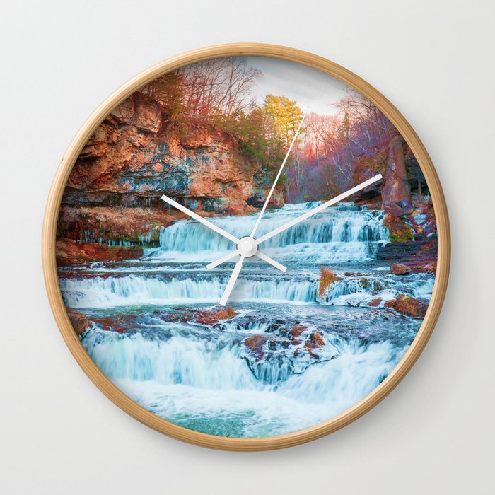 Colorful Waterfall | Long Exposure and Travel Photography Wall Clock