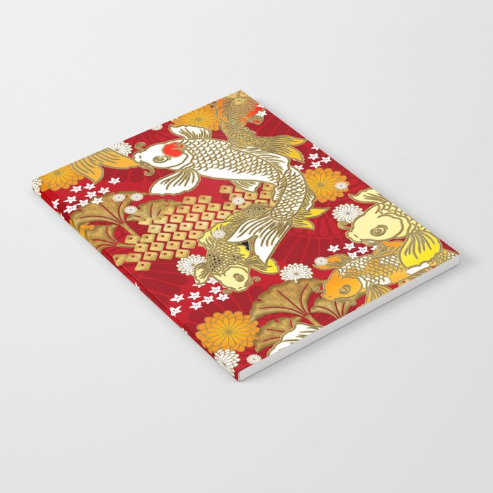 Beautiful Japanese Koi pattern on Deep Red Notebook