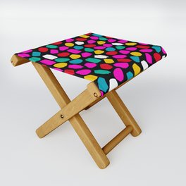 Ink Dot Colourful 80s Mosaic Pattern in Bright Colours on Black Folding Stool