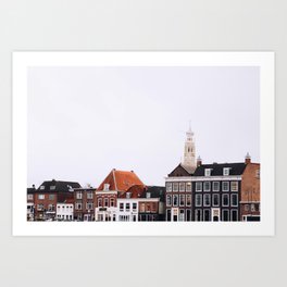 Iconic 'skyline' of Haarlem in winter | Haarlem historical city, the Netherlands | Urban travel photography Art Print