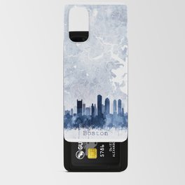 Boston Skyline Map Watercolor Navy Blue, Print by Zouzounio Art Android Card Case