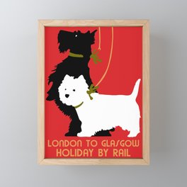 Retro London and Glasgow by train, dogs terriers Framed Mini Art Print