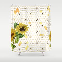 Bees & Sunflowers Pattern XIV Shower Curtain