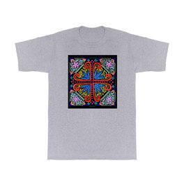Black & Brightly Colored Italian-Inspired Design T Shirt | European, Embroidery, Flowers, Black, Drawing, Tile, Tile Design, Detail, Floral, Tapestry 