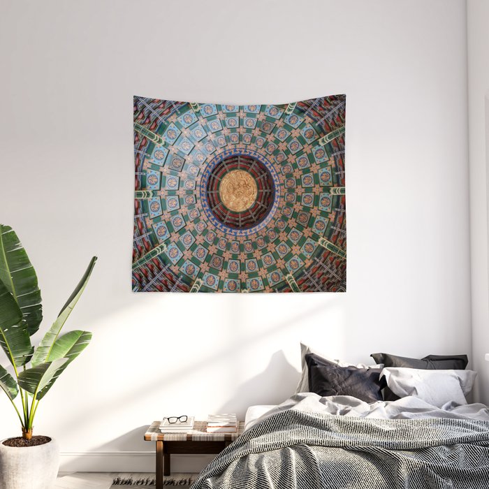 Tapestry on ceiling and wall outlet