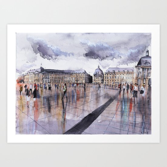 La Place de la Bourse - watercolor Art Print