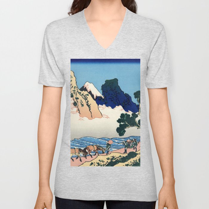 Katsushika Hokusai - View from the Other Side of Fuji from the Minobu River V Neck T Shirt