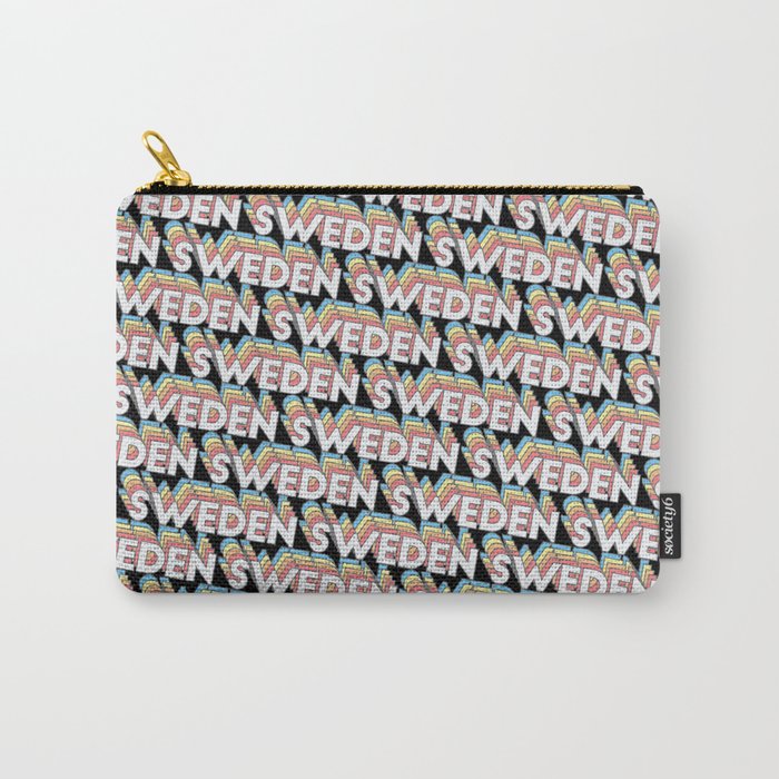 Sweden Trendy Rainbow Text Pattern (Black) Carry-All Pouch