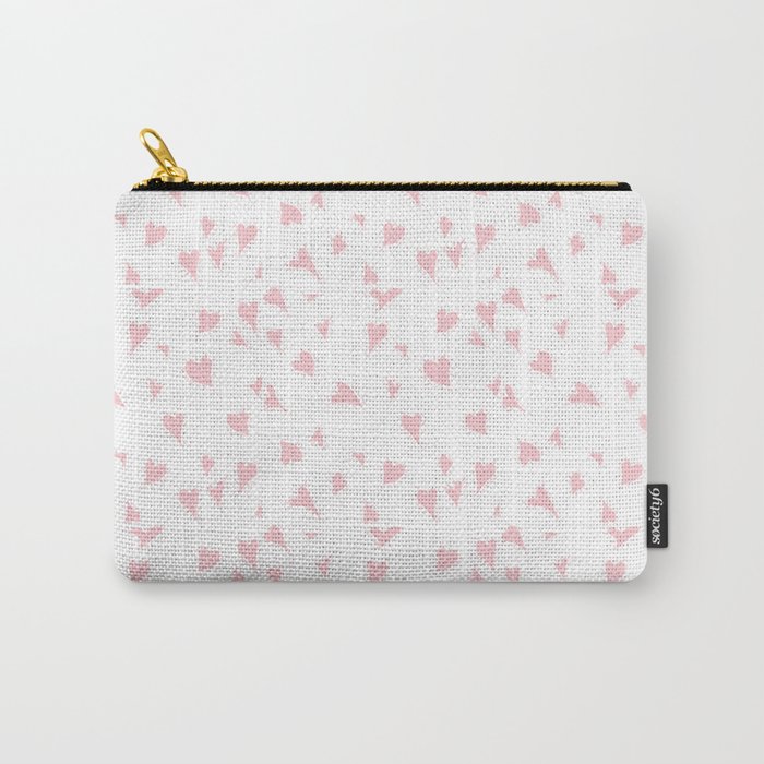 Scattered Hand-Drawn Blush Pink Painted Hearts Pattern Carry-All Pouch