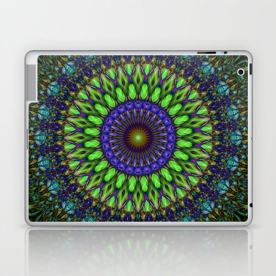 Neon green and blue mandala Laptop & iPad Skin
