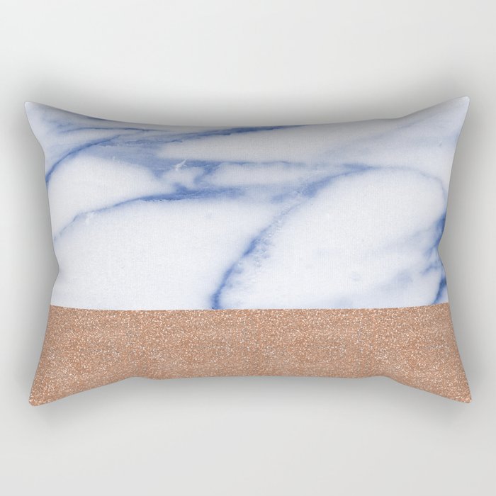 Porcelain blue marble with rose gold Rectangular Pillow
