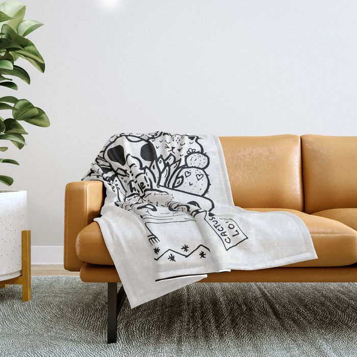 Cactus Love Easy Doodle funny faces Throw Blanket by AlienStets