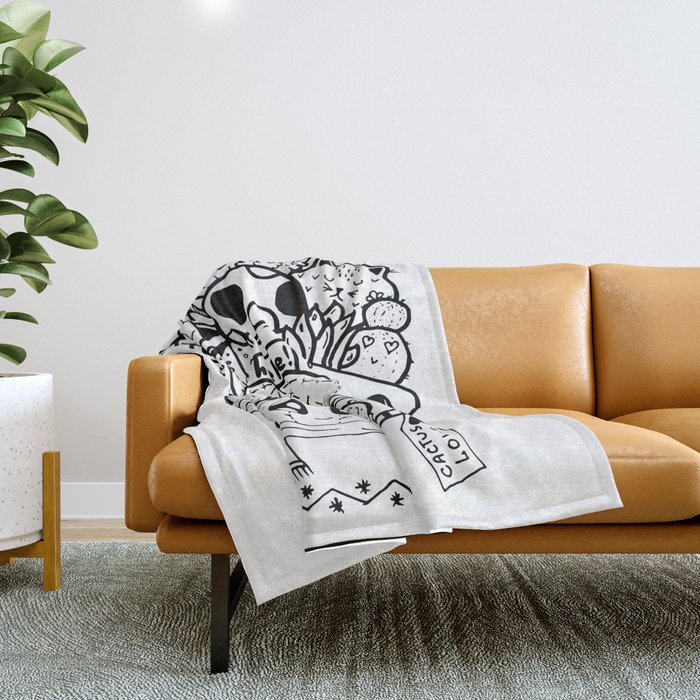 Cactus Love Easy Doodle funny faces Throw Blanket