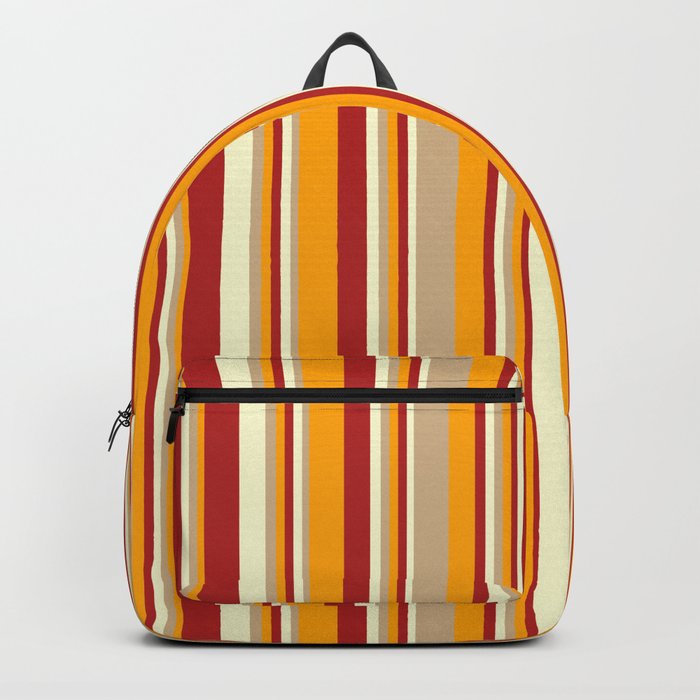 Light Yellow, Red, Orange, and Tan Colored Striped/Lined Pattern Backpack
