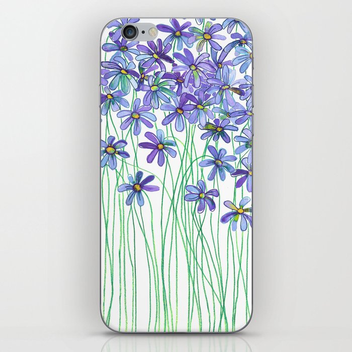 Purple Daisies in Watercolor & Colored Pencil iPhone Skin