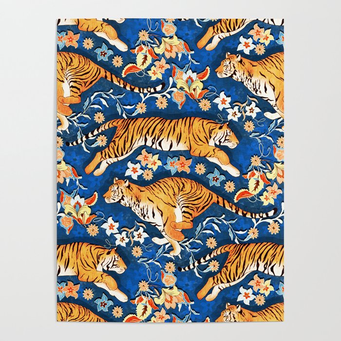 Animalier's Tiger Chintz - French ultramarine Poster