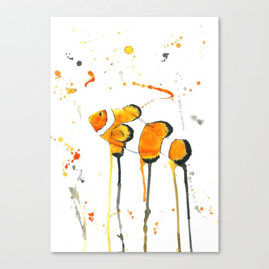 Clownfish Watercolor Painting Canvas Print By Elliewatercolorart