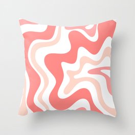 Liquid Swirl Retro Abstract Pattern in Blush Pink and White Throw Pillow