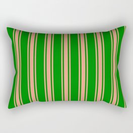 [ Thumbnail: Green and Dark Salmon Colored Lines/Stripes Pattern Rectangular Pillow ]