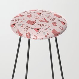 Cute Cowgirl Pattern, Cowboy Print in Blush Pink Counter Stool