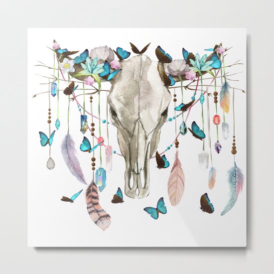 Butterfly Cow Skull Spirit Gazer Metal Print