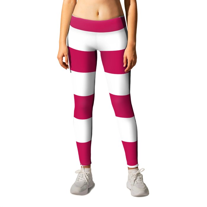 Pictorial carmine - solid color - white stripes pattern Leggings