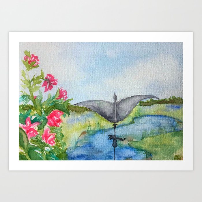 Crane and Marsh Art Print
