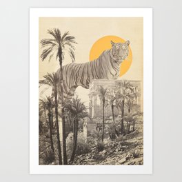 Giant Tiger in Ruins and Palms Art Print