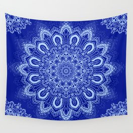 Blue Boho Mandala Flower Wall Tapestry