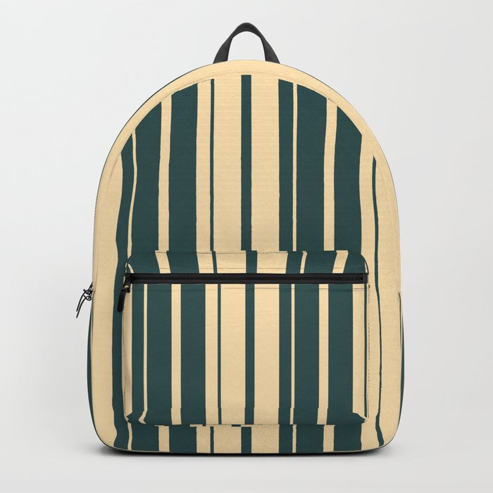 Dark Slate Gray and Beige Colored Stripes/Lines Pattern Backpack