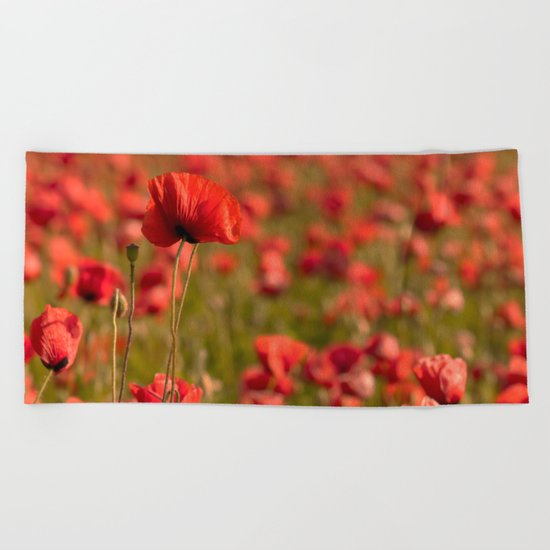 Poppy poppies summer field Beach Towel