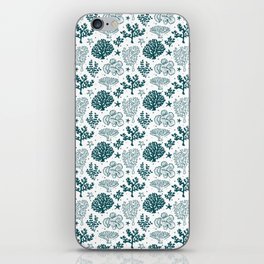 Teal Blue Coral Silhouette Pattern iPhone Skin