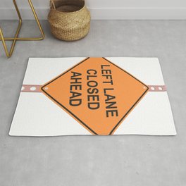 "Lane closed ahead" - 3d illustration of yellow roadsign isolated on white background Rug