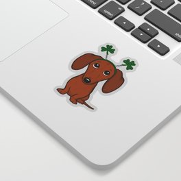 Funny Saint Patrick's Day Dog | Cute Dachshund with Shamrocks Sticker