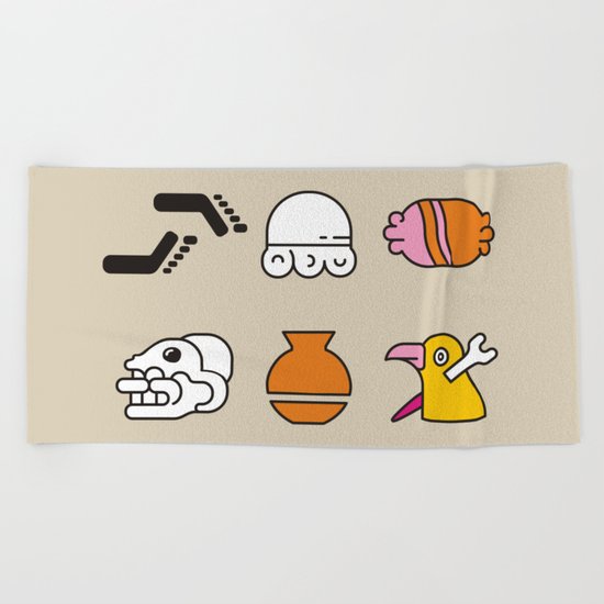 AZTEC~Nahuatl Glyphs Beach Towel
