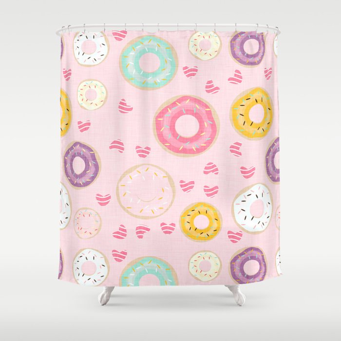 hearts and donuts pink Shower Curtain