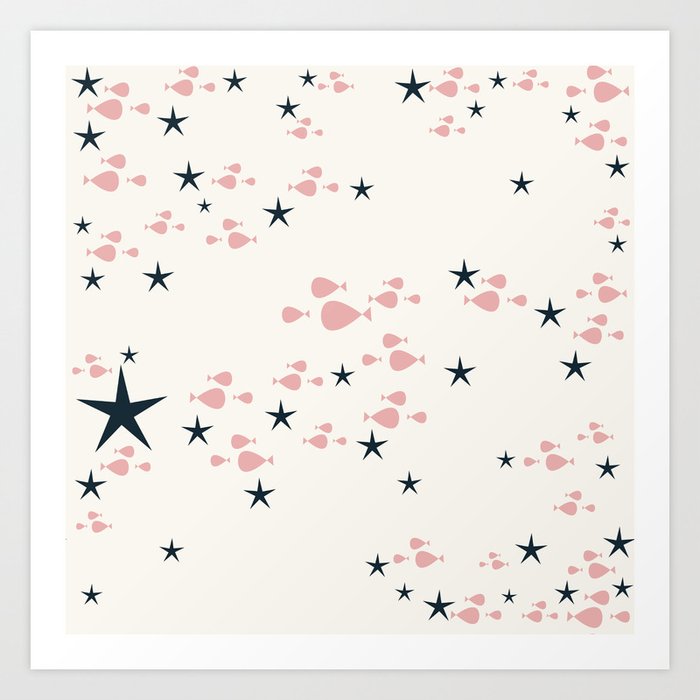 fish and stars pink Art Print