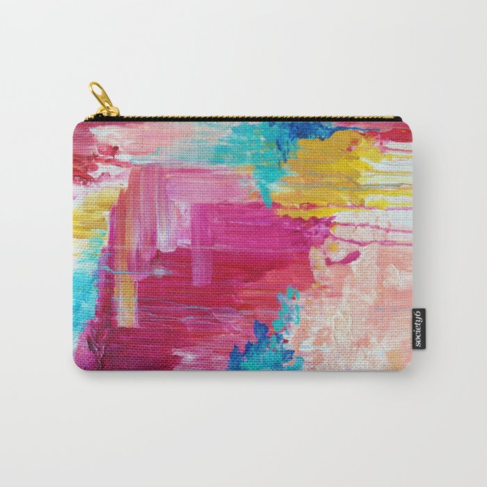 ELATED - Beautiful Bright Colorful Modern Abstract Painting Wild Rainbow Pastel Pink Color Carry-All Pouch
