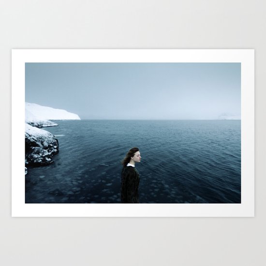 Girl ocean ice mountain Art Print
