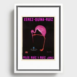 Rare Aperitif pink flamingo Xérez-Quina-Ruiz 1905 liquor alcoholic beverage vintage poster in fuchsia pink lettering poster / posters Framed Canvas