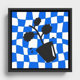 Sloping cloud plant tree with blue warped checkerboard Framed Canvas